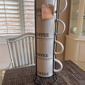 Signature Black and White Coffee Mug Set with Stand